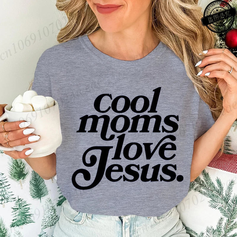 Cool Moms Love Jesus Design Women's Casual T-Shirts Large Size Short-sleeved T-shirt Christian Mom Women Clothes Faithful Shirts