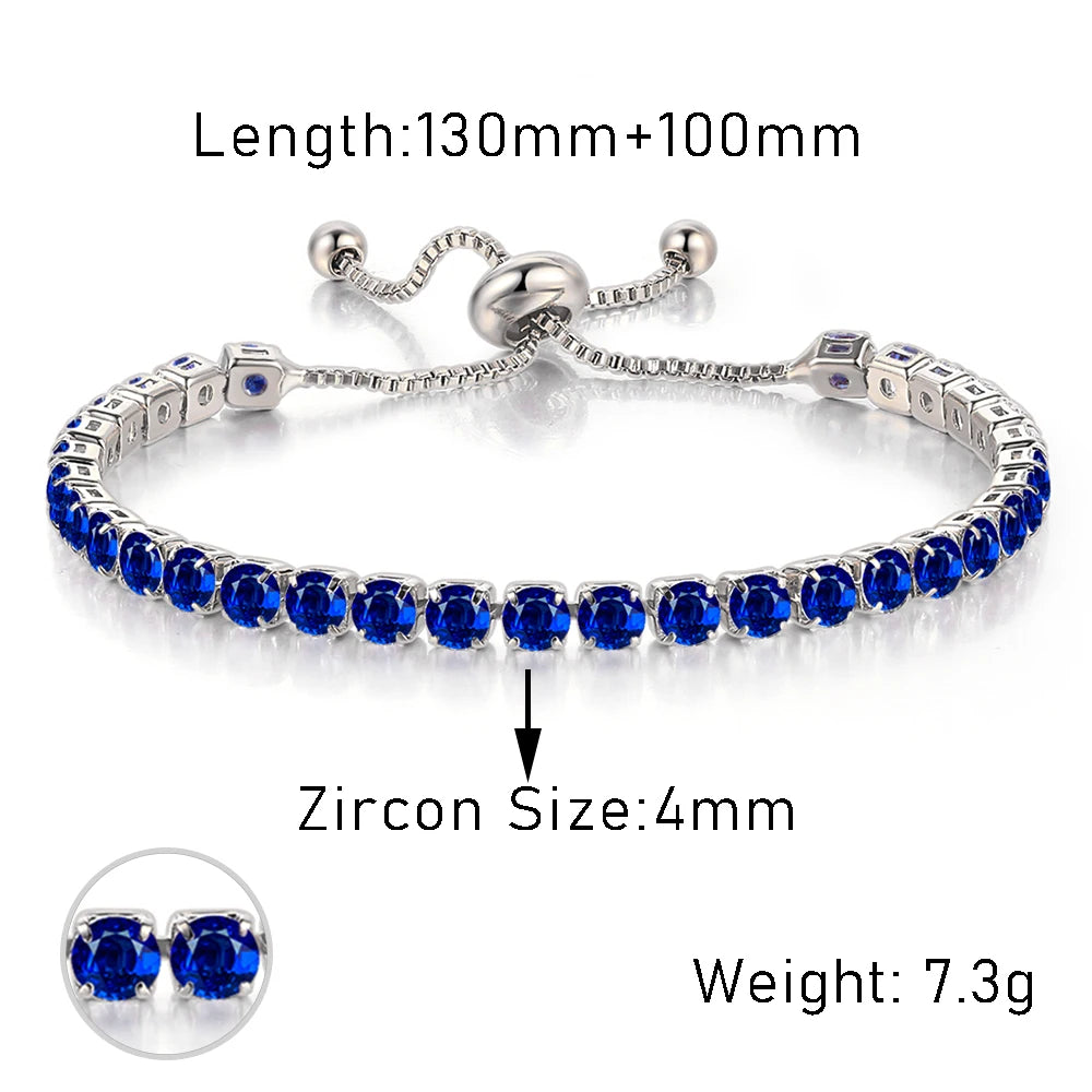 Trendy Blue Crystal Adjustable Tennis Bracelets for Unisex Women Men Various Shapes Iced Out CZ Short Chain on Hand Jewelry