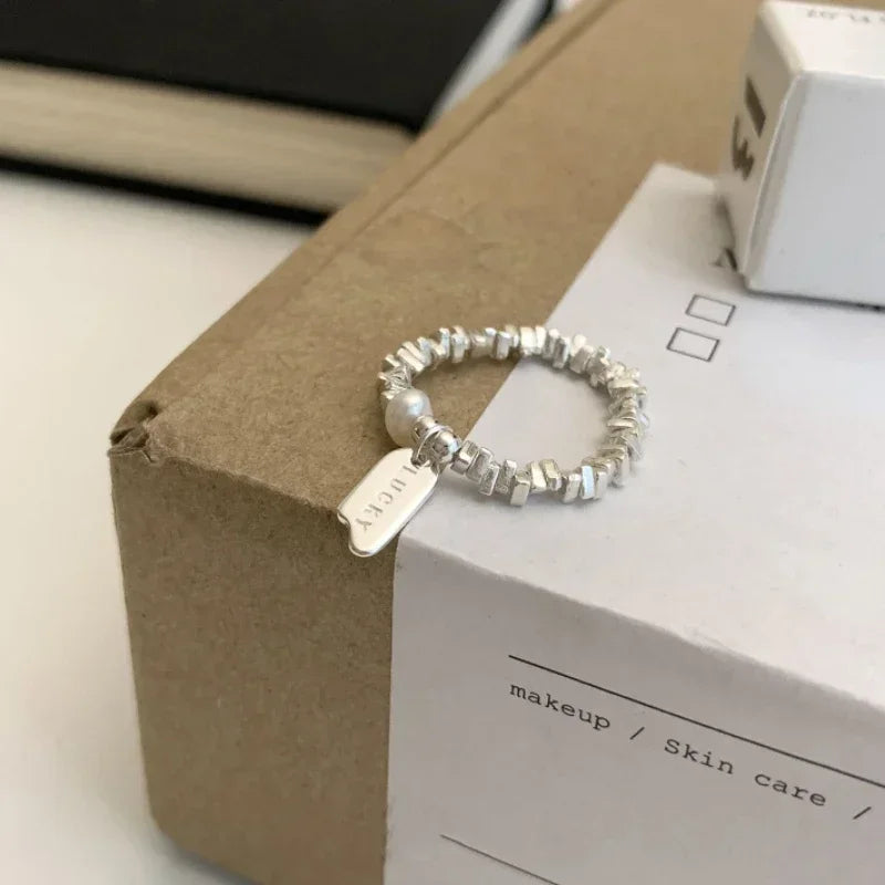 925 Sterling Silver Double Layer Broken Silver Ring for Women Adjustable Open Vintage Ring Party Birthday Gift