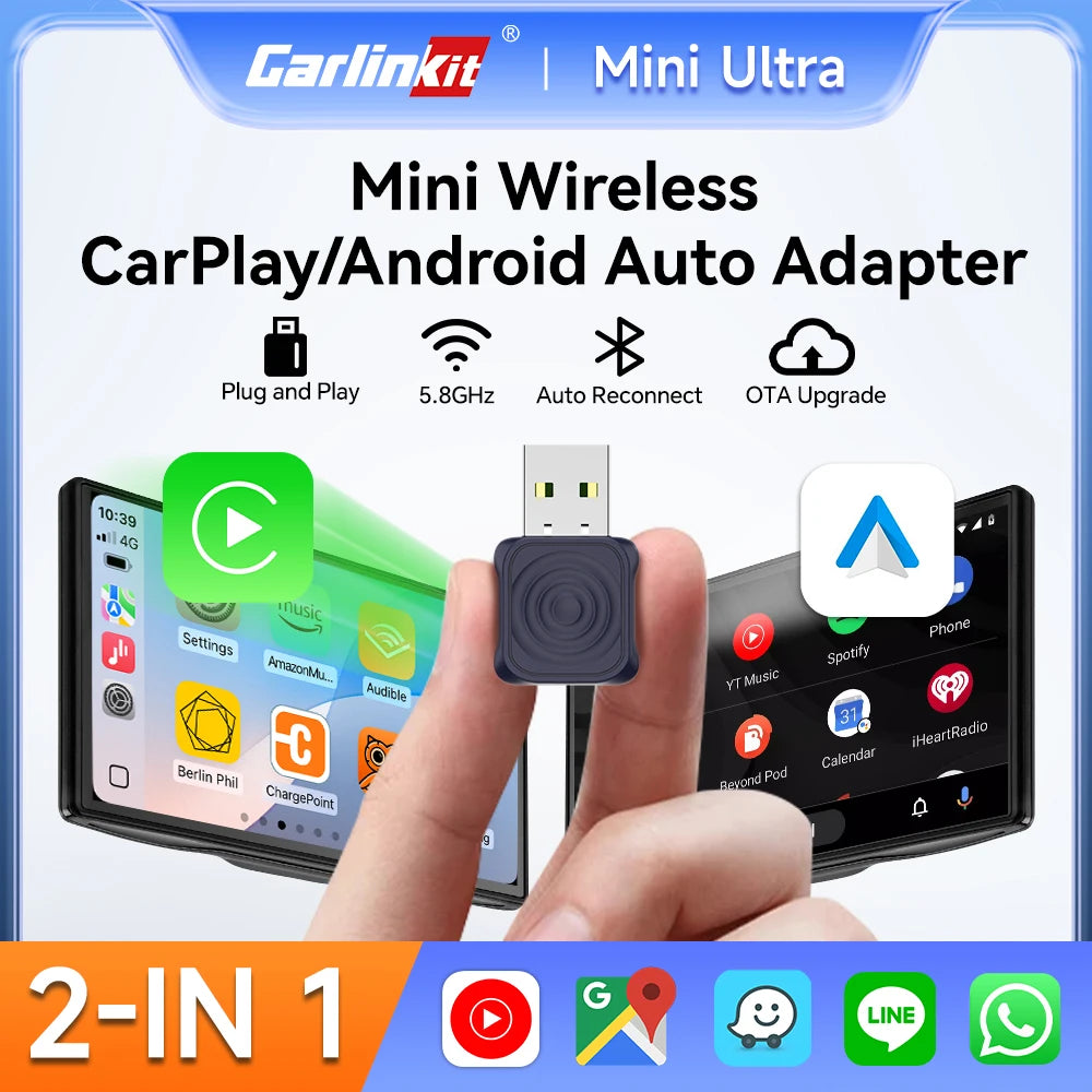2 in 1 CarlinKit 5.0 Ultra Wireless CarPlay Android Auto Adapter 2026 New 5G Wifi Wireless Box for Car with Wired CarPlay IOS26