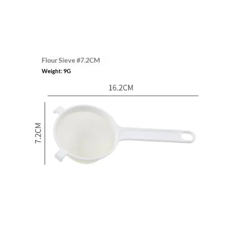 【HGPA】1Pcs Plastic Fine Mesh Spoon Strainer Kitchen Nut Milk Filter Flour Sieve With Handle Soy Milk Filter Colanders Tools