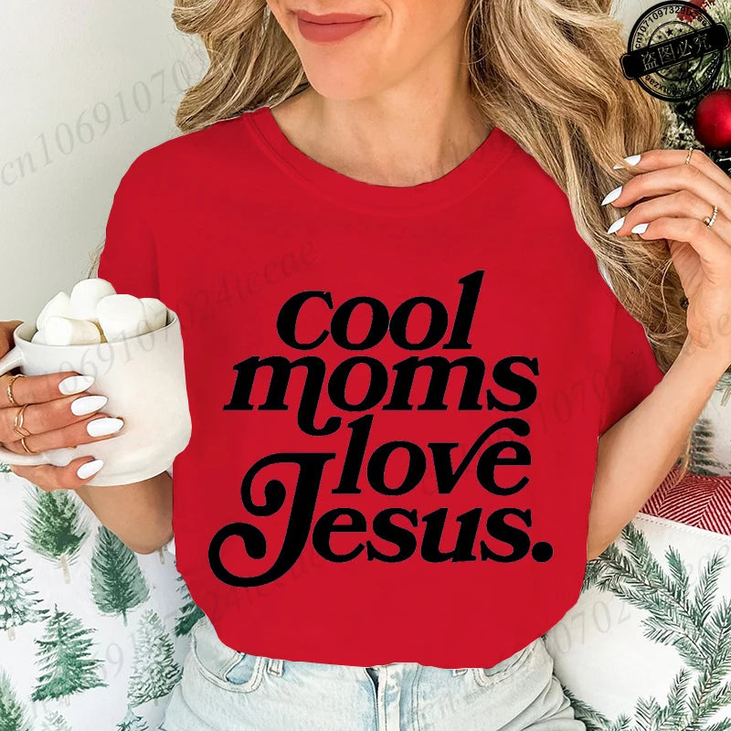 Cool Moms Love Jesus Design Women's Casual T-Shirts Large Size Short-sleeved T-shirt Christian Mom Women Clothes Faithful Shirts