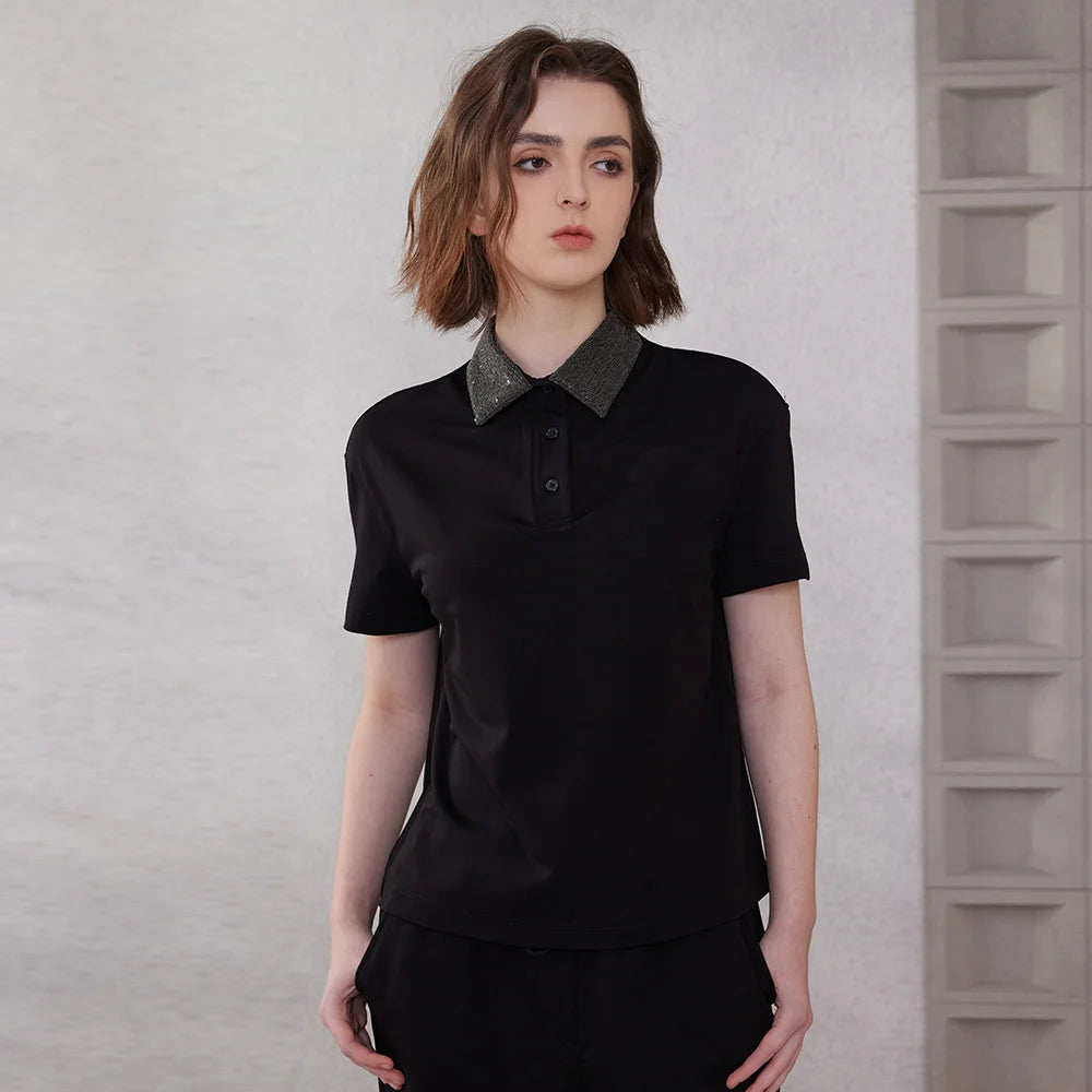 K2067L Luxury Brand Women's Clothing Shirt Collar Pima Cotton Summer Short Sleeved T-Shirt ladies clothes