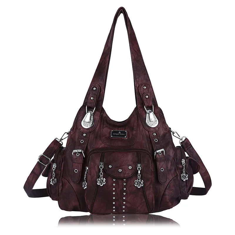 Women Handbags Black Vintage Shoulder Bags Fashion PU Handbag Female Satchel Big-capacity Shoulder Purse Bag bolsa feminina