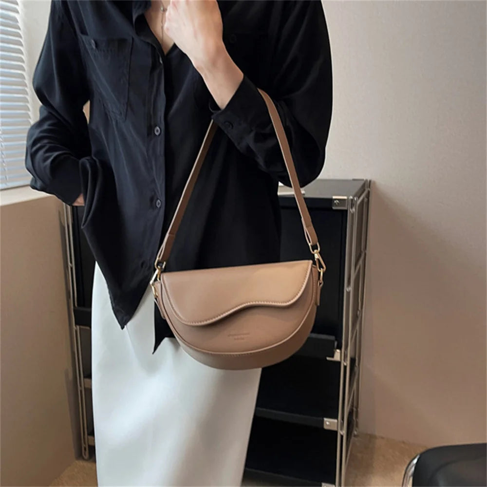 Fashionable Square Bags Women's Shoulder Bags Wide Shoulder Strap Bags Women's Handbags Solid Color PU Leather Crossbody Bag