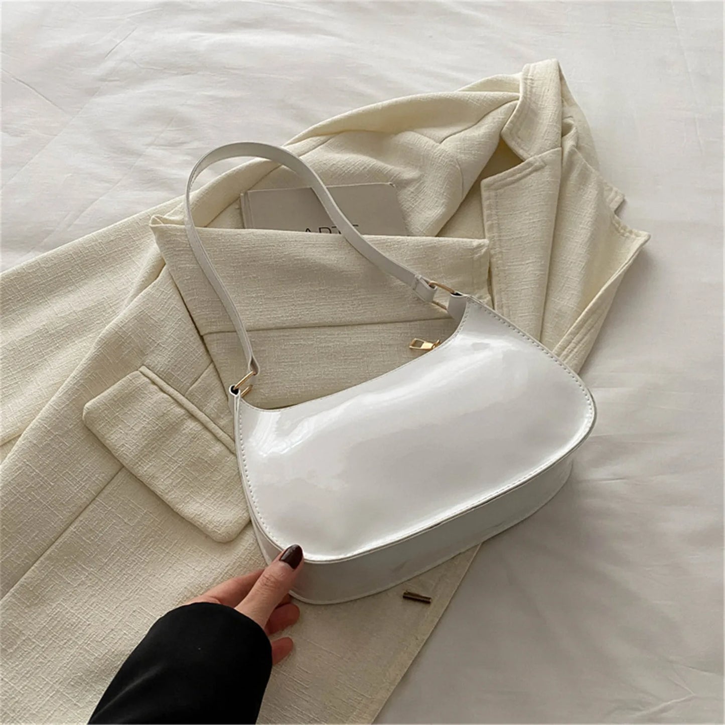 2025 Retro Solid Color PU Leather Shoulder Bag Fashion Women's Handbags Casual Designer Underarm Bag