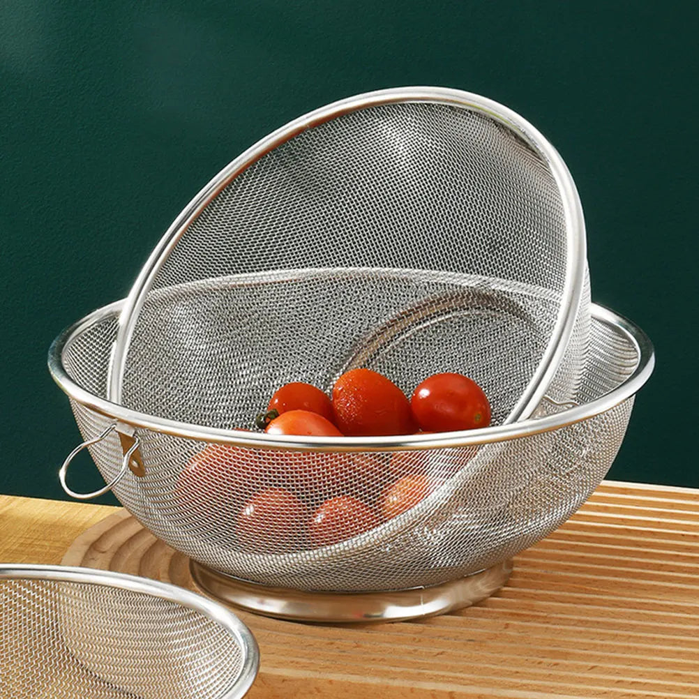 2pcs Stainless Steel Mixing Bowl Colander Rice Colander Basket Strainer Basket Vegetables Fruit Basket Washing Basin kicehn tool