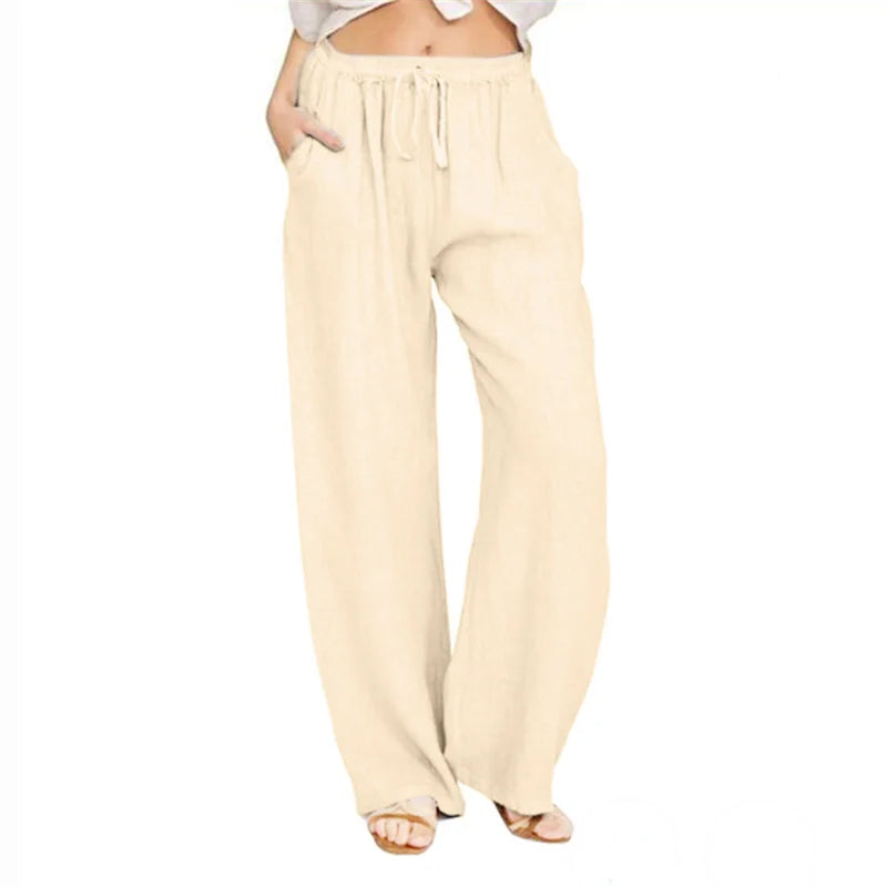 Women Cotton Linen Pants Fashion Harajuku Trousers Girl Oversized Wide Leg Pants Loose Elastic Waist Jogger Pants Woman Clothing