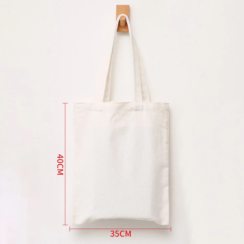 Women Canvas Shoulder Bag Solid Color Casual Tote Bag Reusable Large Capacity Cotton Handbag Shopping Beach Bag Beige/White
