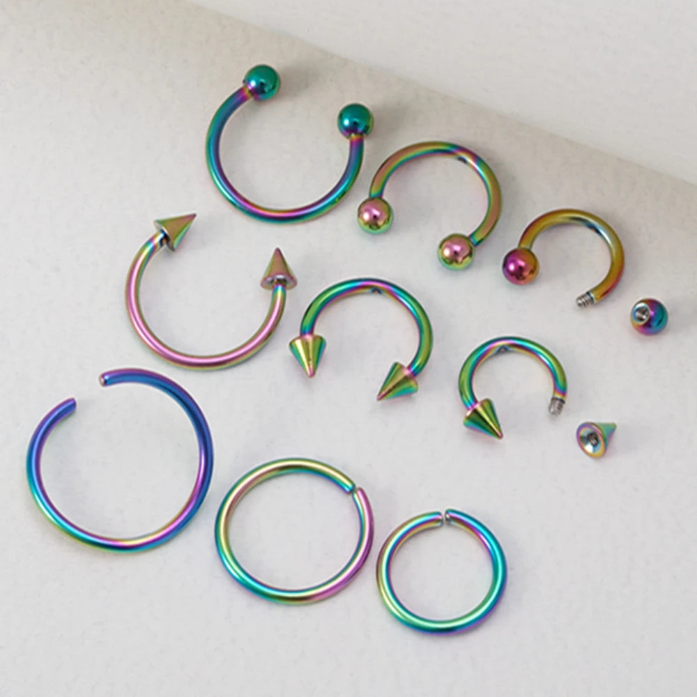 9pcs Hoop Earrings  Nose Ring Septum Real Piercing Bar Set Ear Cartilage Tragus Helix Lip BCR Circular Barbell Jewelry 16G