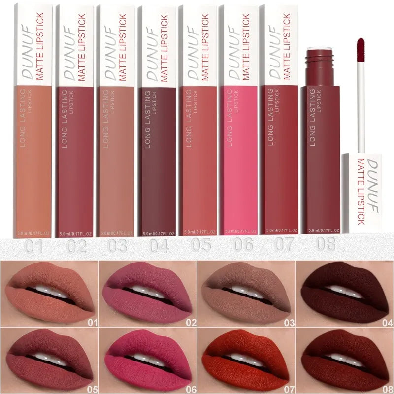 8-color Matte Waterproof Long-lasting Lip Gloss Reddish Brown Lipstick Makeup Tint Moisturizing Makeup Red Lipstick Lip Pigment