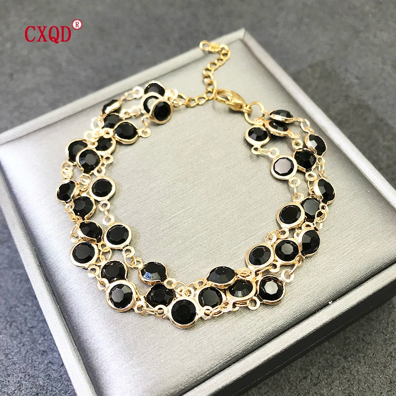 Beautiful Fashion Multicolor Stainless Steel Lobster Clasp Glass Copper Combination Golden Bracelets For Women Girls Kids Gift