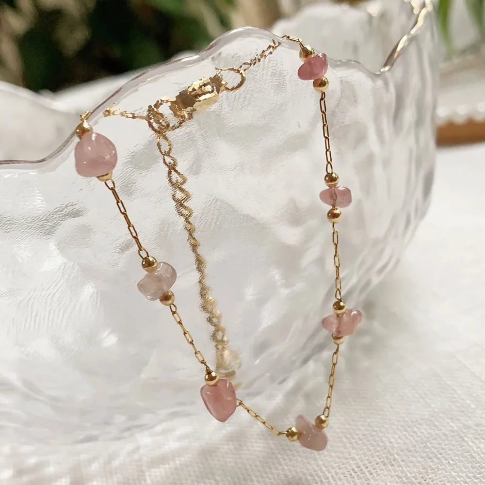 Irregular Natural Chip Stone Crystal Bracelet Healing Citrines Amethysts Pink Quartz Charm Stainless Steel Tiny Chain Bracelet
