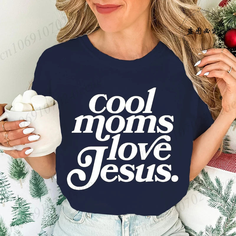 Cool Moms Love Jesus Design Women's Casual T-Shirts Large Size Short-sleeved T-shirt Christian Mom Women Clothes Faithful Shirts