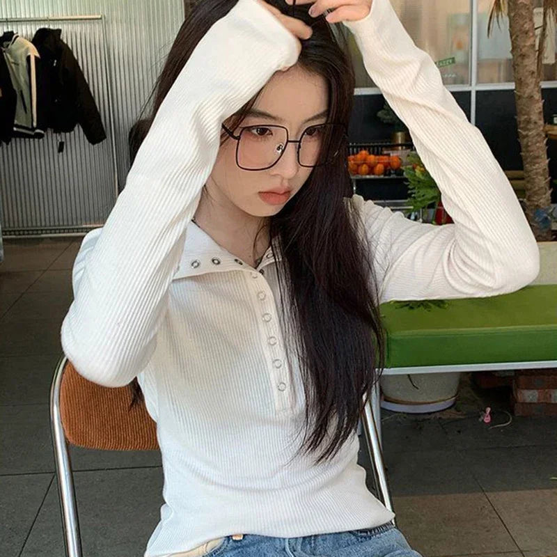 2025 Women's Knitted Sweater Y2K Long Sleeve Pullovers Korean Streetwear Vintage Knit Sweaters for Women Slim Fit Bottoming Tops