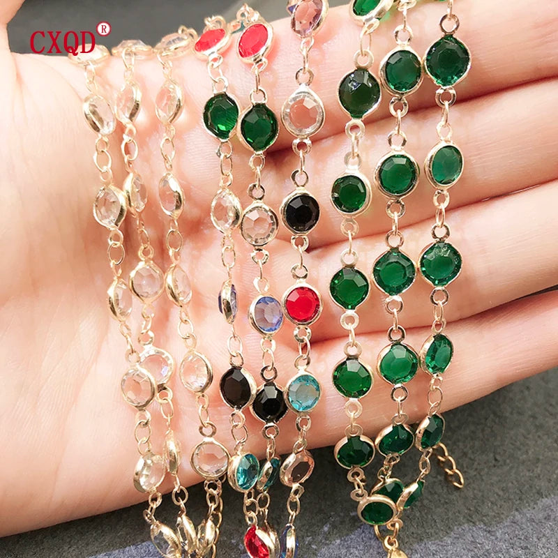 Beautiful Fashion Multicolor Stainless Steel Lobster Clasp Glass Copper Combination Golden Bracelets For Women Girls Kids Gift
