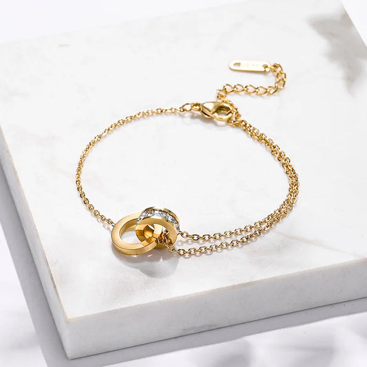 Luxury Simple Titanium Steel With Zircon Bracelet For Women Girls Circles Roman Number Design Fashion Charm Party Jewelry Gift