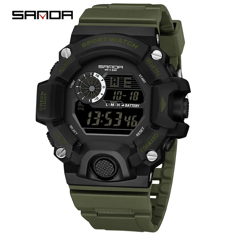 SANDA 326 Electronic Watches for Man Luminous Alarm Clock Waterproof Multifunction Sports Fashion Students Digital Wristwatch