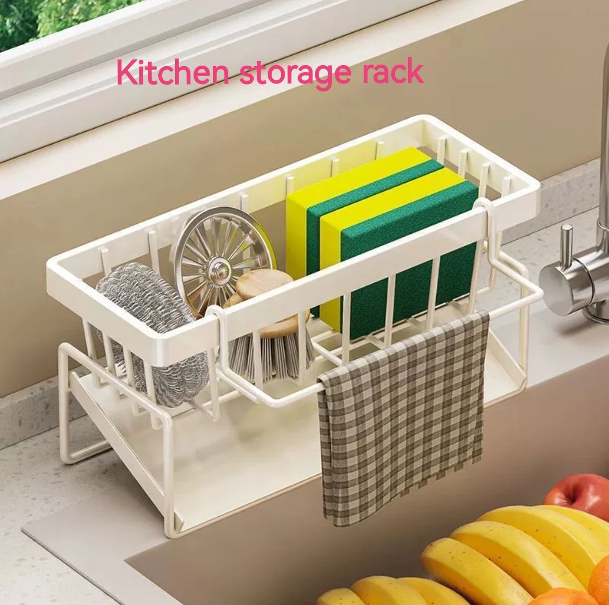 Kitchen Sink Organizer Rack Punch-free Sponge Holder Dishcloth Drain Shelf Storage for Home Kitchen