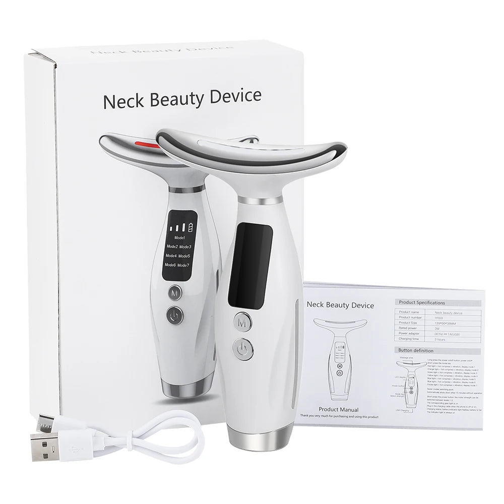 Neck Face Beauty Device 7 Color Light Face Lifting Massager Double Chin Remover Anti Wrinkle LED Photon Skin Tightening Facial