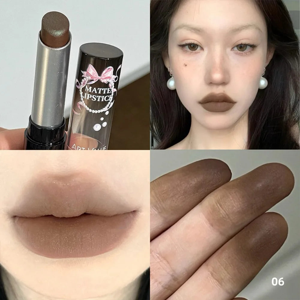 Cement Gray Brown Low Gloss Lipstick Waterproof Sweatproof Not Fade Lip Gloss With Fine Shine Tobacco Pink Lip Stick Makeup