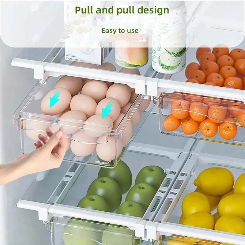 Home 2pcs Transparent Refrigerator Drawer Storage Box Fruit Veggie Egg Case Undershelf Kitchen Fresh Organizera