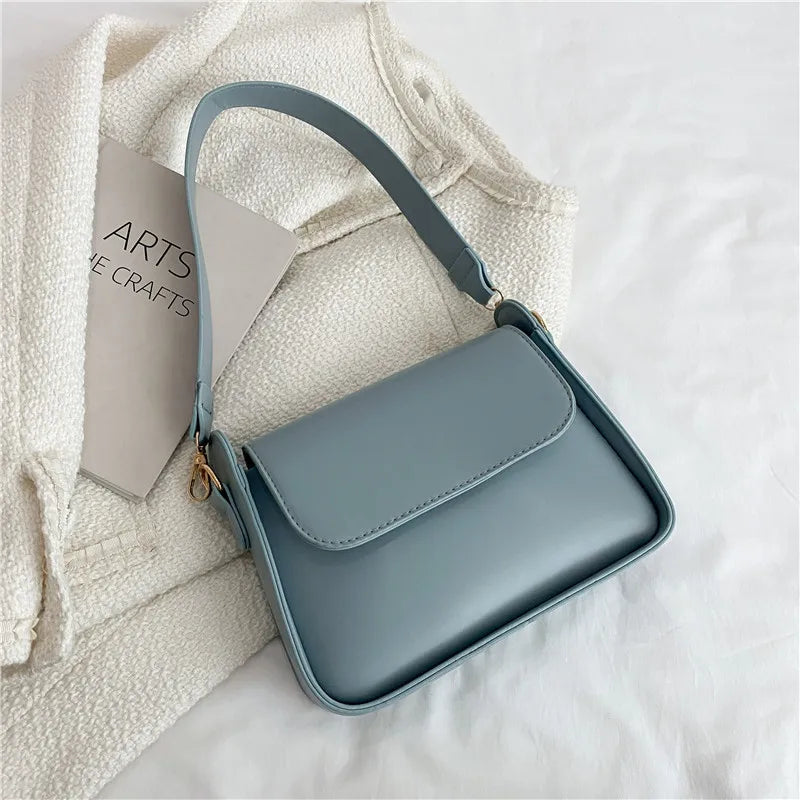 Chic Simple Small Flap Shoulder Bags For Women Solid Color Pu Leather Handbag Clutch Lady Crossbody Purse Messenger Bag