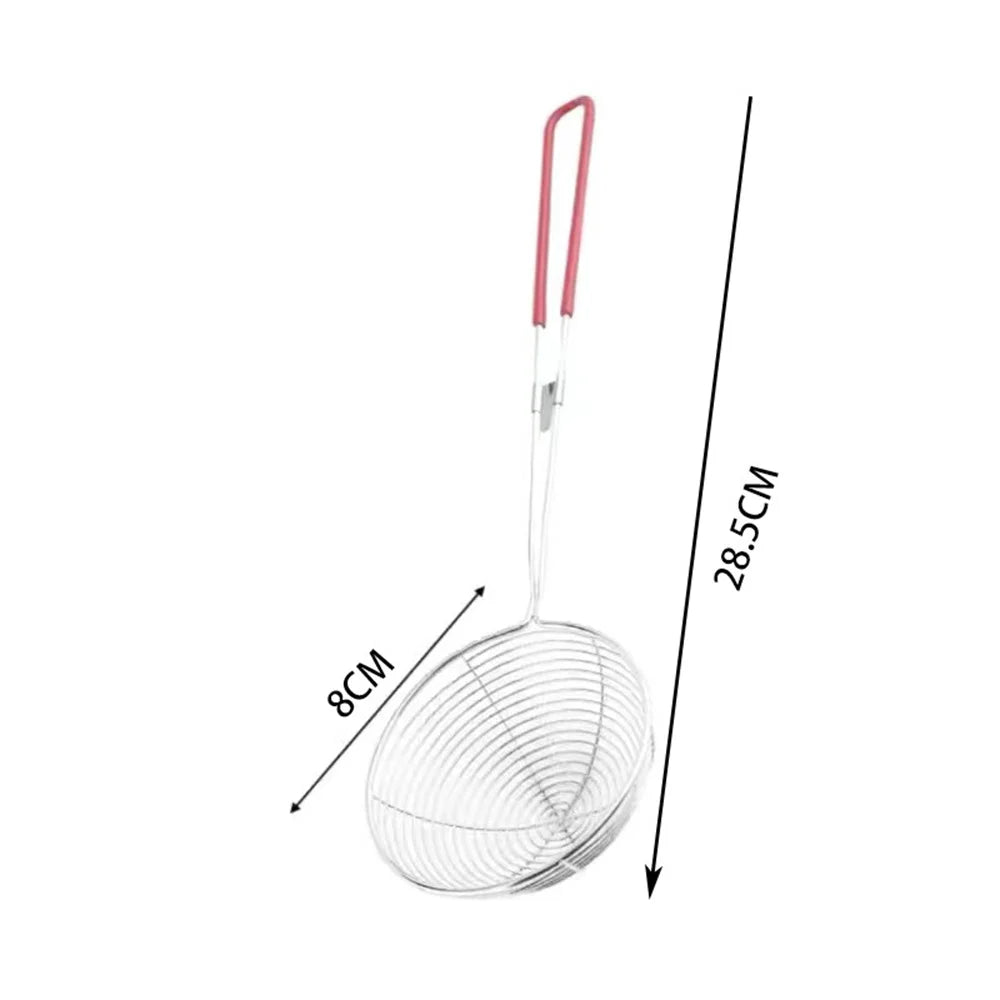 Red Handle Strainer Stainless Steel Bubble Tea Colander Boba Milk Tea Spoon Pearl Round Strainer Kitchen Gadgets
