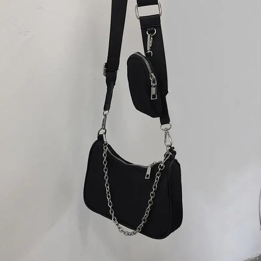 Yogodlns Black Nylon Shoulder Bag Women Large Capacity Crossbody Bag Daily Hobo Bags Female Designer Handbag 2pcs Fashion Purse