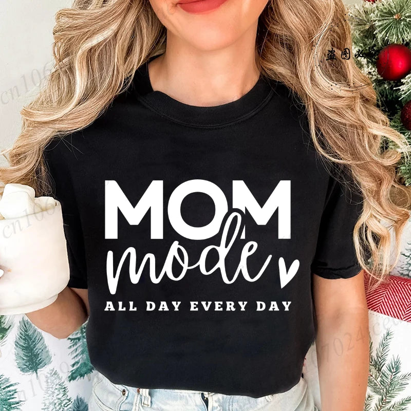 Mom Mode All Day Every Day Printed Women's T-Shirts Clothing Shirt Short Sleeve T-shirt Tops Oversized T Shirt Women Clothes