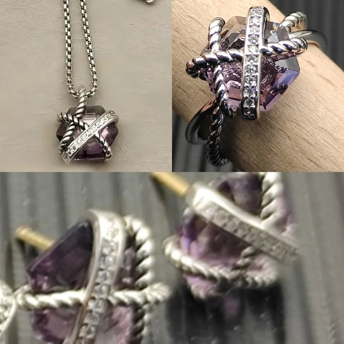 2025 New High-Quality Christmas Elegant and Simple Hexagonal Diamond Necklace, Earrings, and Ring Set - Valentine's Day Gift