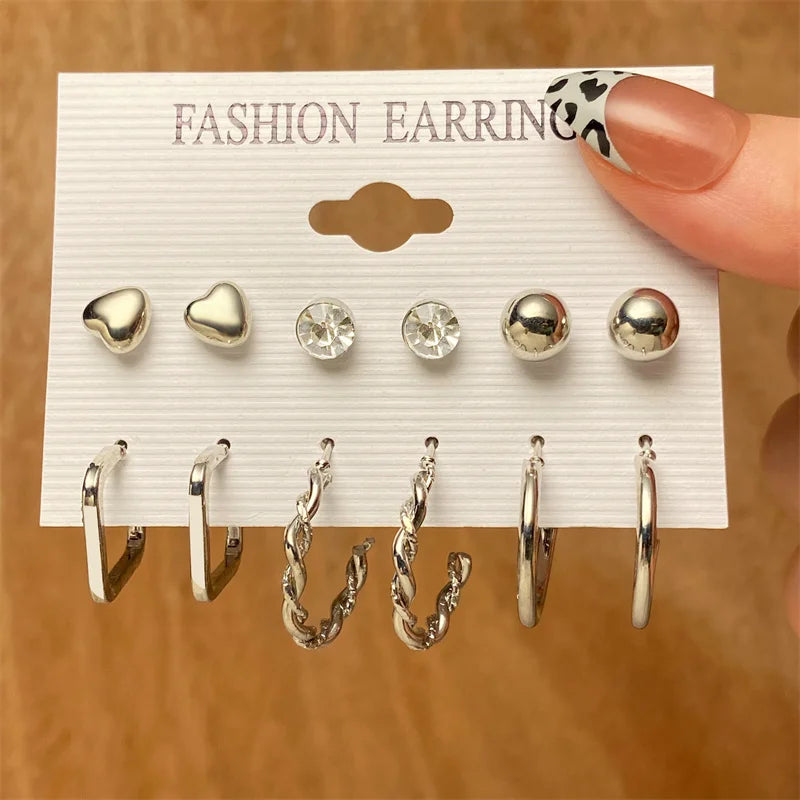 Trendy Silver Color Earrings Set for Women Girls Simple Pearl Metal Butterfly Snake Circle Hoop Earrings 2024 New Fashion