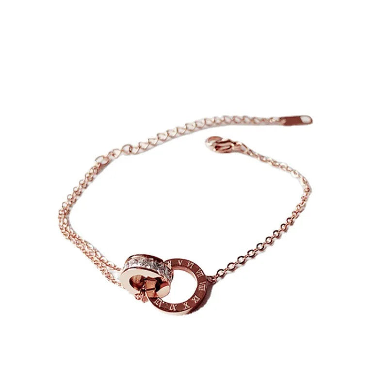 Luxury Simple Titanium Steel With Zircon Bracelet For Women Girls Circles Roman Number Design Fashion Charm Party Jewelry Gift