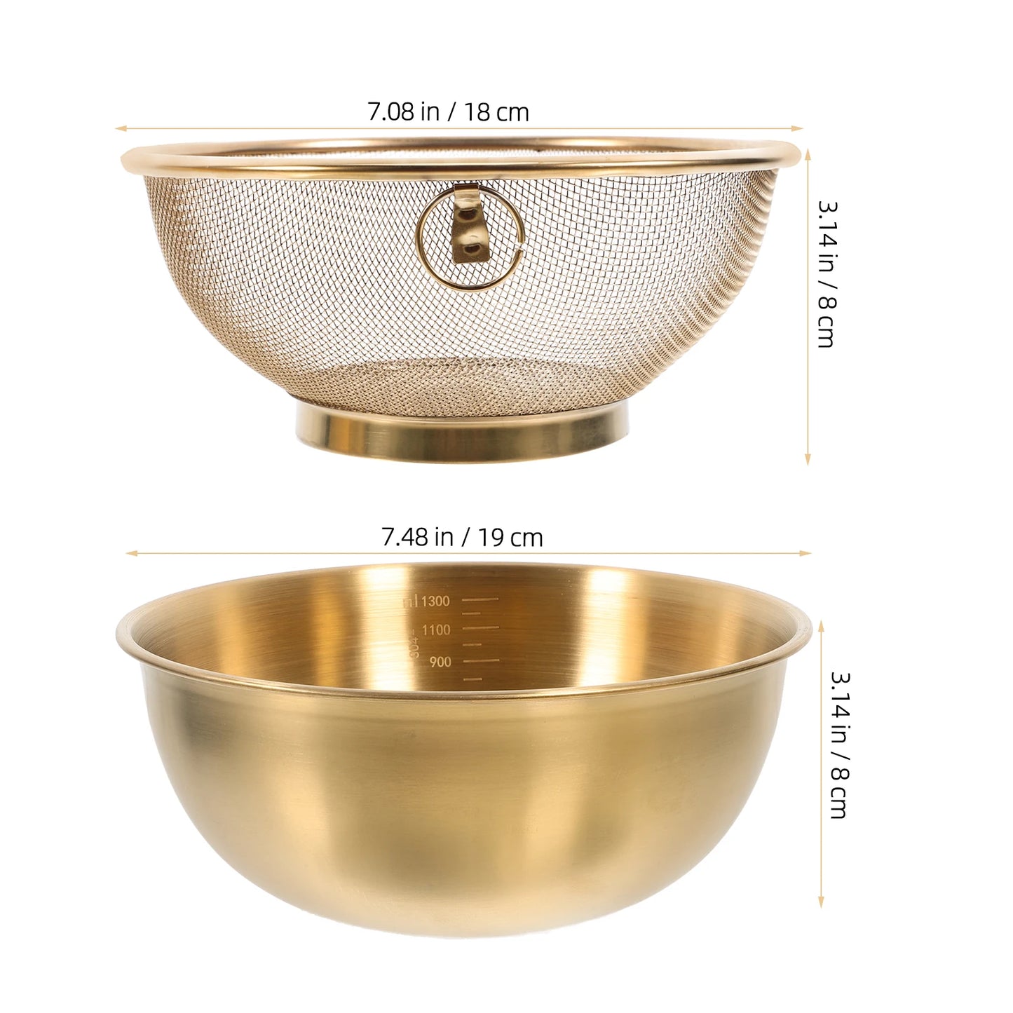 2pcs Stainless Steel Mixing Bowl Colander Rice Colander Basket Strainer Basket Vegetables Fruit Basket Washing Basin kicehn tool
