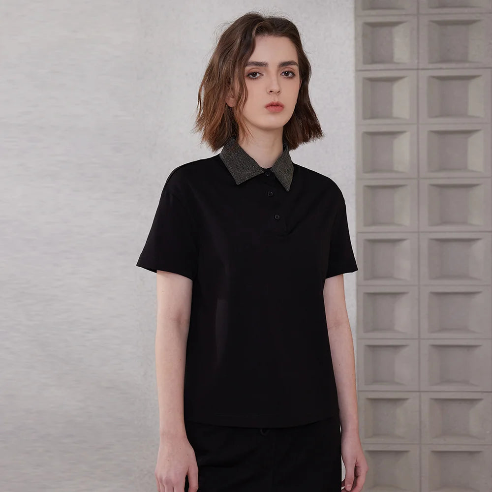 K2067L Luxury Brand Women's Clothing Shirt Collar Pima Cotton Summer Short Sleeved T-Shirt ladies clothes