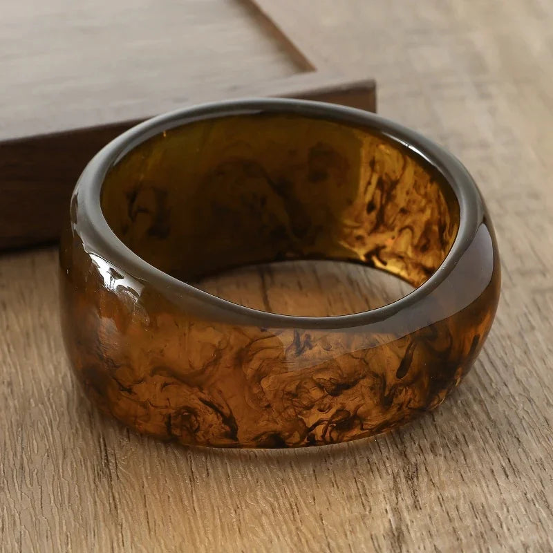 Vintage Punk Brown Coffee Thick Resin Acrylic Smudging Bangles Geometric Irregular Bangle Bracelets For Women Men Jewelry