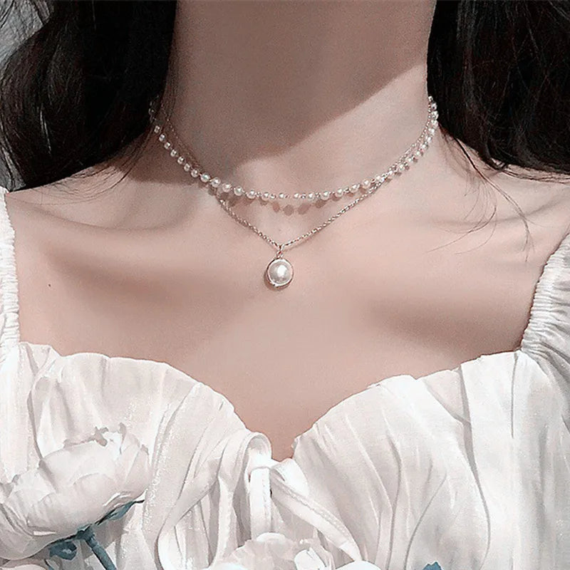 LETAPI 2025 New Fashion Simple Silver Color Choker Necklaces for Women Three Layer Chain Heart Pendant Necklace Jewelry Gift