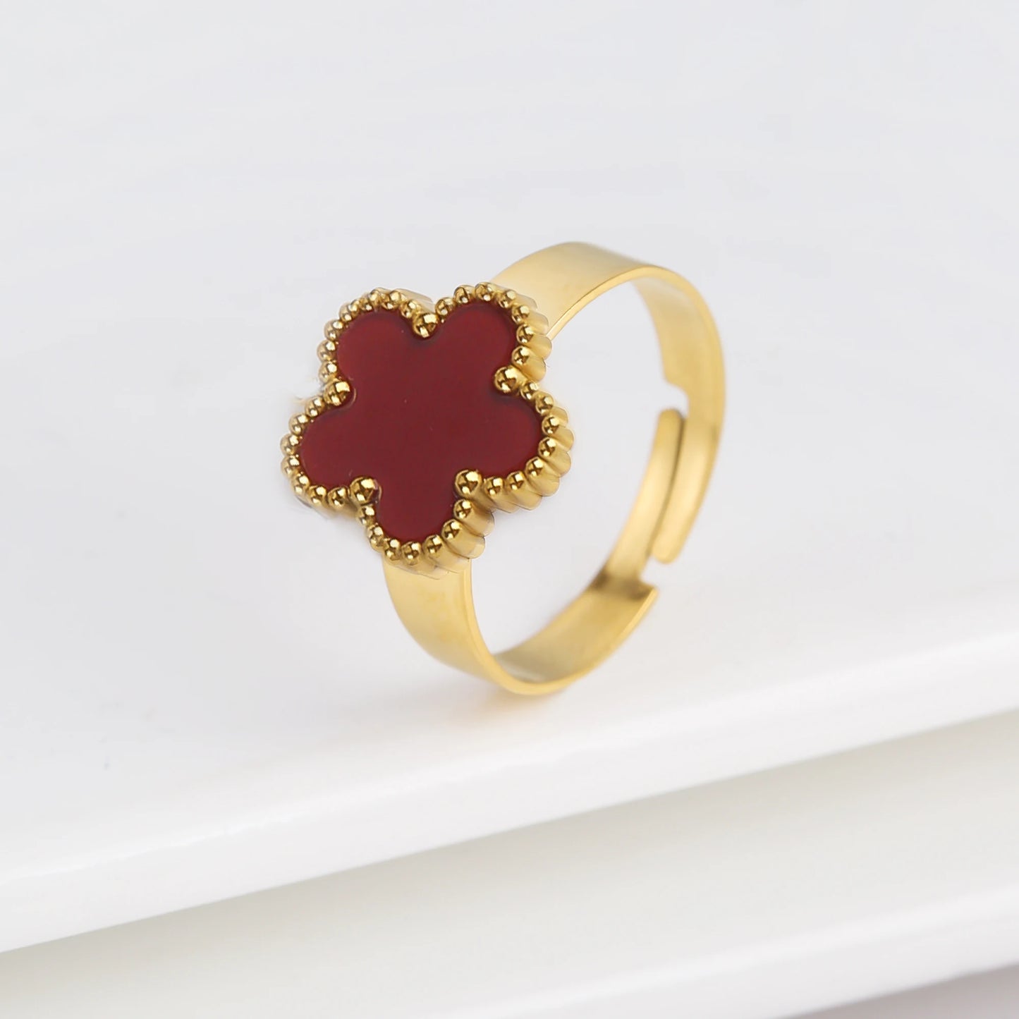 Classic Luxury Clover Metal Laser Stainless Steel Five Leaf Flower Open Ring Simple for Woman Girl New Fashion Party Jewelry