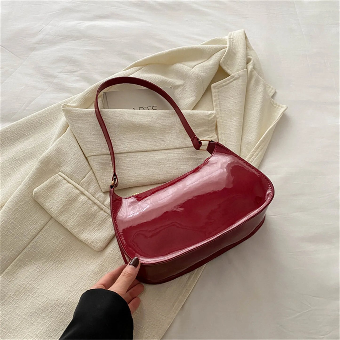 2025 Retro Solid Color PU Leather Shoulder Bag Fashion Women's Handbags Casual Designer Underarm Bag