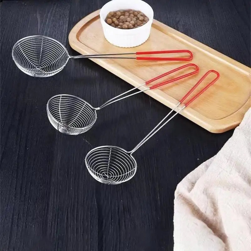 Red Handle Strainer Stainless Steel Bubble Tea Colander Boba Milk Tea Spoon Pearl Round Strainer Kitchen Gadgets