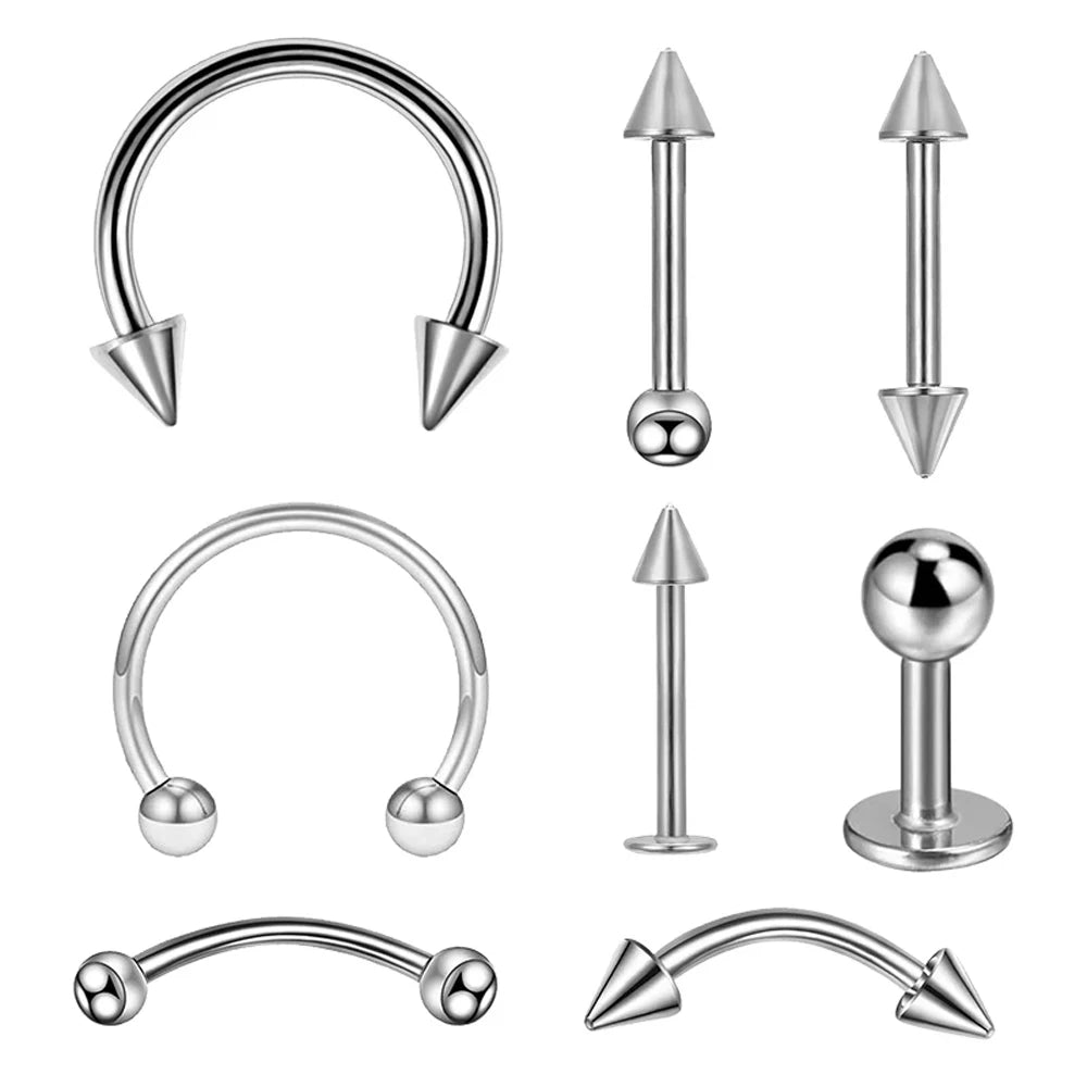 5Pcs Implant Grade F136 Titanium Gothic Spike Labret Tragus Helix Bar Lip Bar Rings Stud Cartilage Ear Piercings Body Jewelry