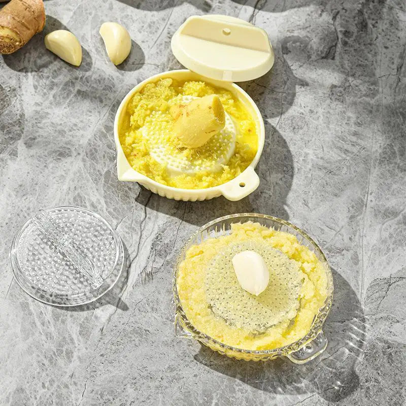 Food Gadgets Plastic Ginger Garlic Grater Tools Masher With Lids Kitchen Fruit Vegetables Hand Grinder Portable Round