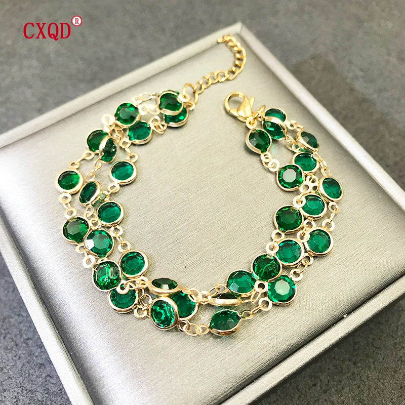 Beautiful Fashion Multicolor Stainless Steel Lobster Clasp Glass Copper Combination Golden Bracelets For Women Girls Kids Gift
