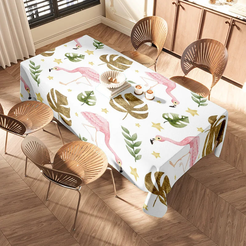 Tablecloth with flamingo print, simple design, suitable for home dining tables, easy cleaning, kitchen accessories AB038512-7460