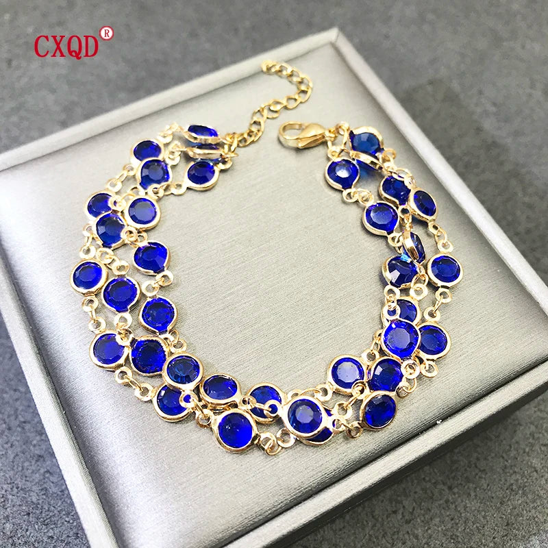Beautiful Fashion Multicolor Stainless Steel Lobster Clasp Glass Copper Combination Golden Bracelets For Women Girls Kids Gift