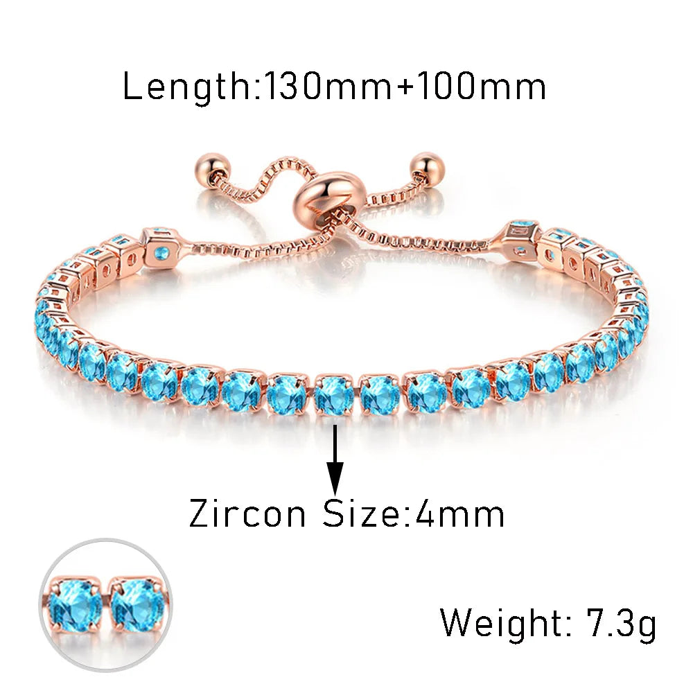 Trendy Blue Crystal Adjustable Tennis Bracelets for Unisex Women Men Various Shapes Iced Out CZ Short Chain on Hand Jewelry