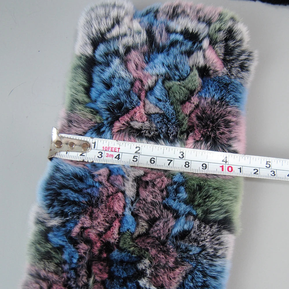 New Russian Women Knit Real Rex Rabbit Fur Scarf Lady Fashion Floral Rex Rabbit Fur Mufflers Hot Winter Warm Natural Fur Scarves