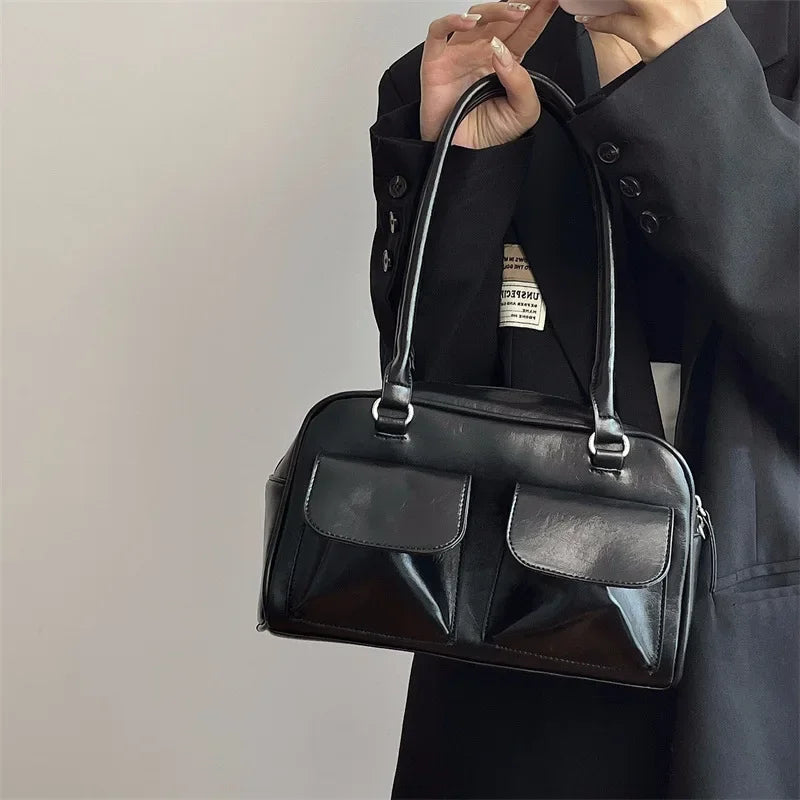 Vintage Simple Ladies Commute Tote BagWomen Business Shoulder Bags  Pu Leather Female Underarm Bag Burgundy Large Handbags Purse