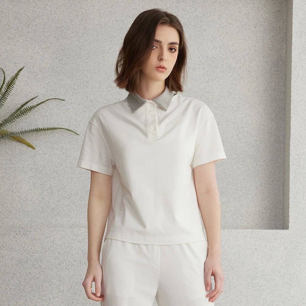 K2067L Luxury Brand Women's Clothing Shirt Collar Pima Cotton Summer Short Sleeved T-Shirt ladies clothes