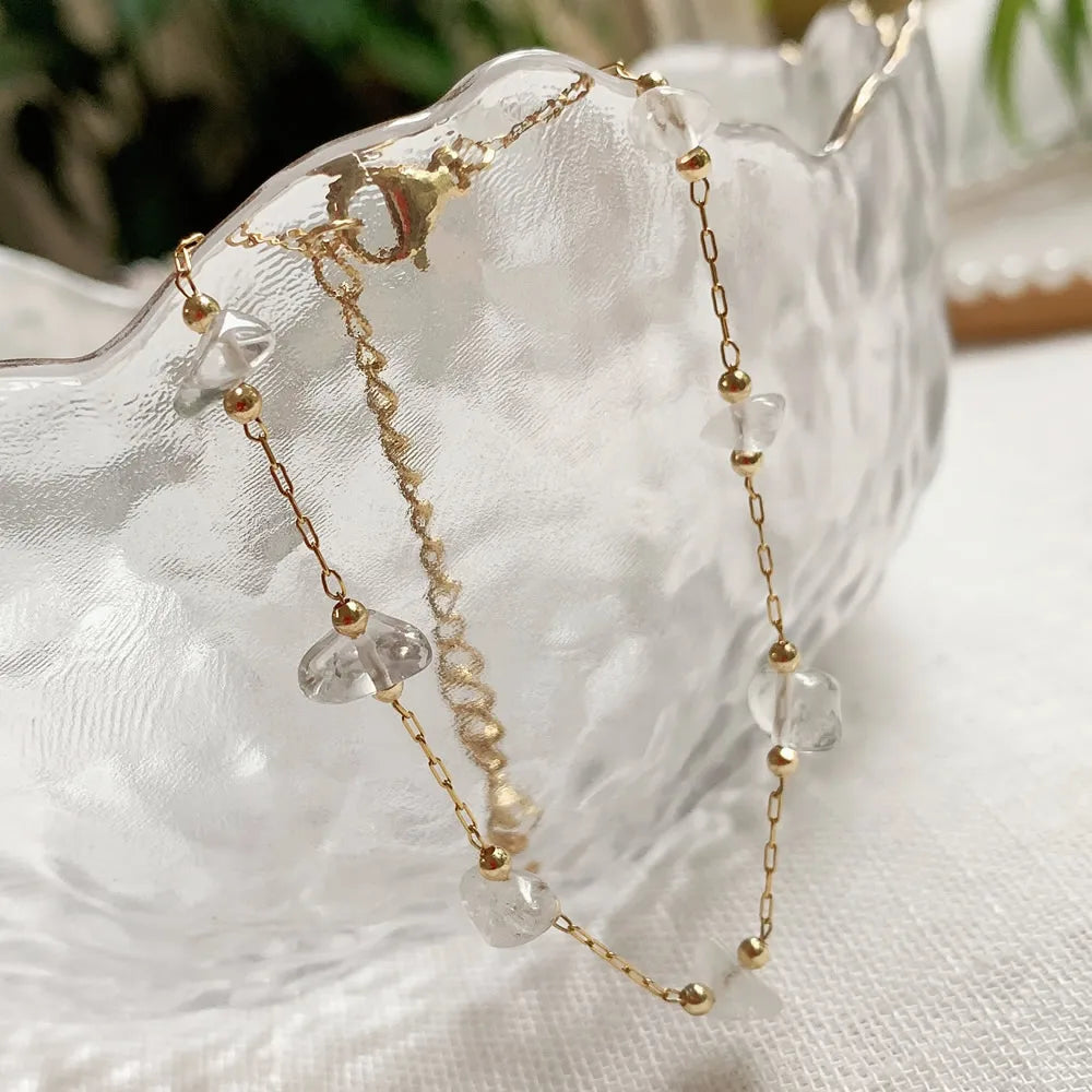Irregular Natural Chip Stone Crystal Bracelet Healing Citrines Amethysts Pink Quartz Charm Stainless Steel Tiny Chain Bracelet
